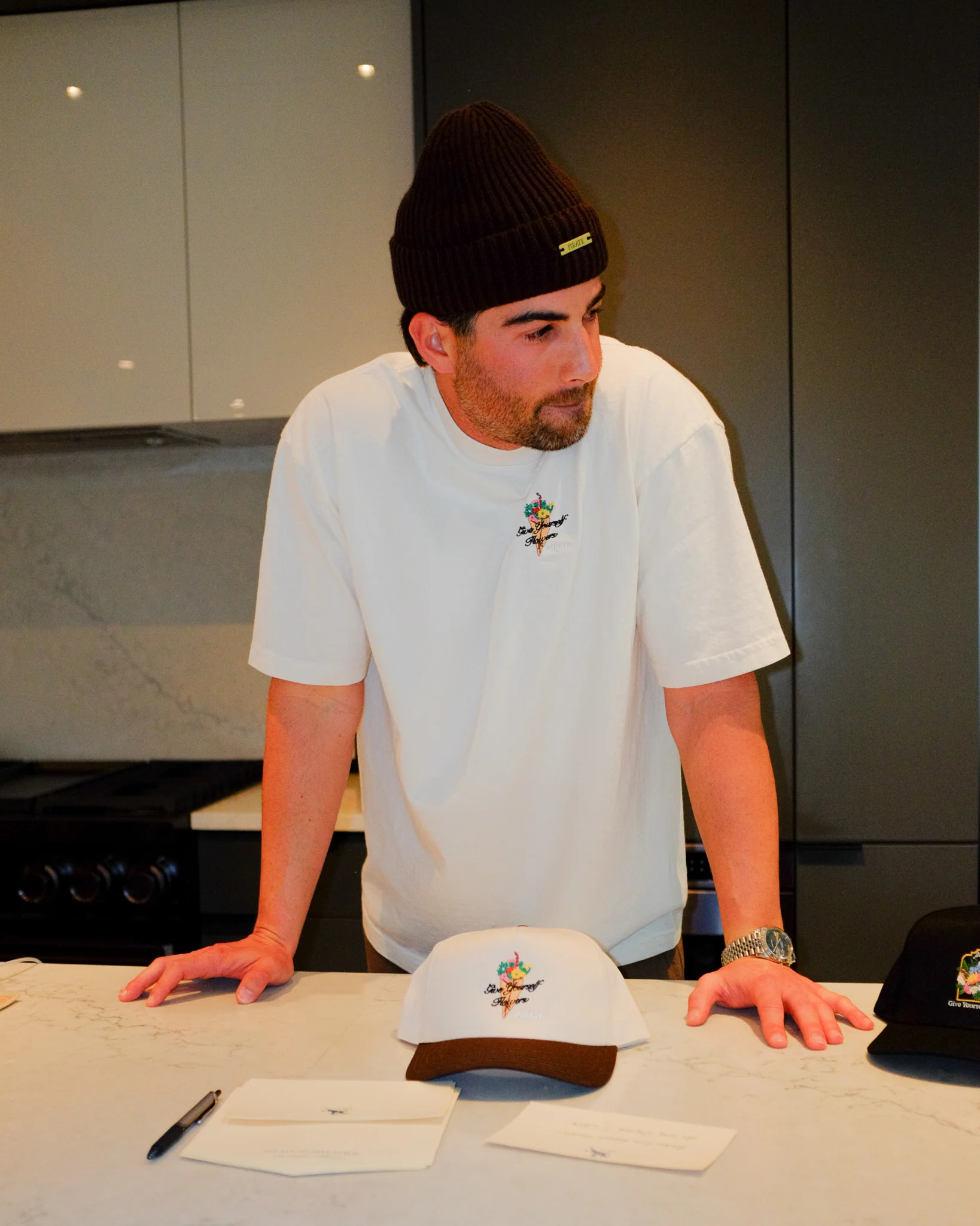 Pirate Ribbed Beanie (Brown) - Image 4