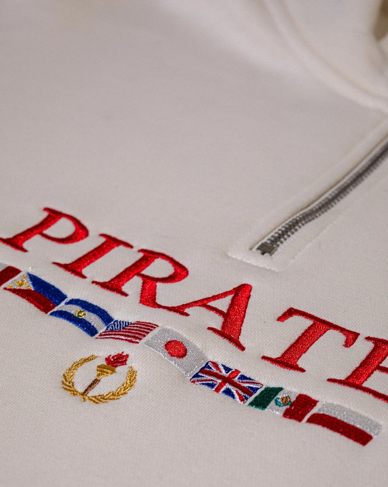 Pirate Worldwide Flags Quarter Zip (Cream) - Image 3